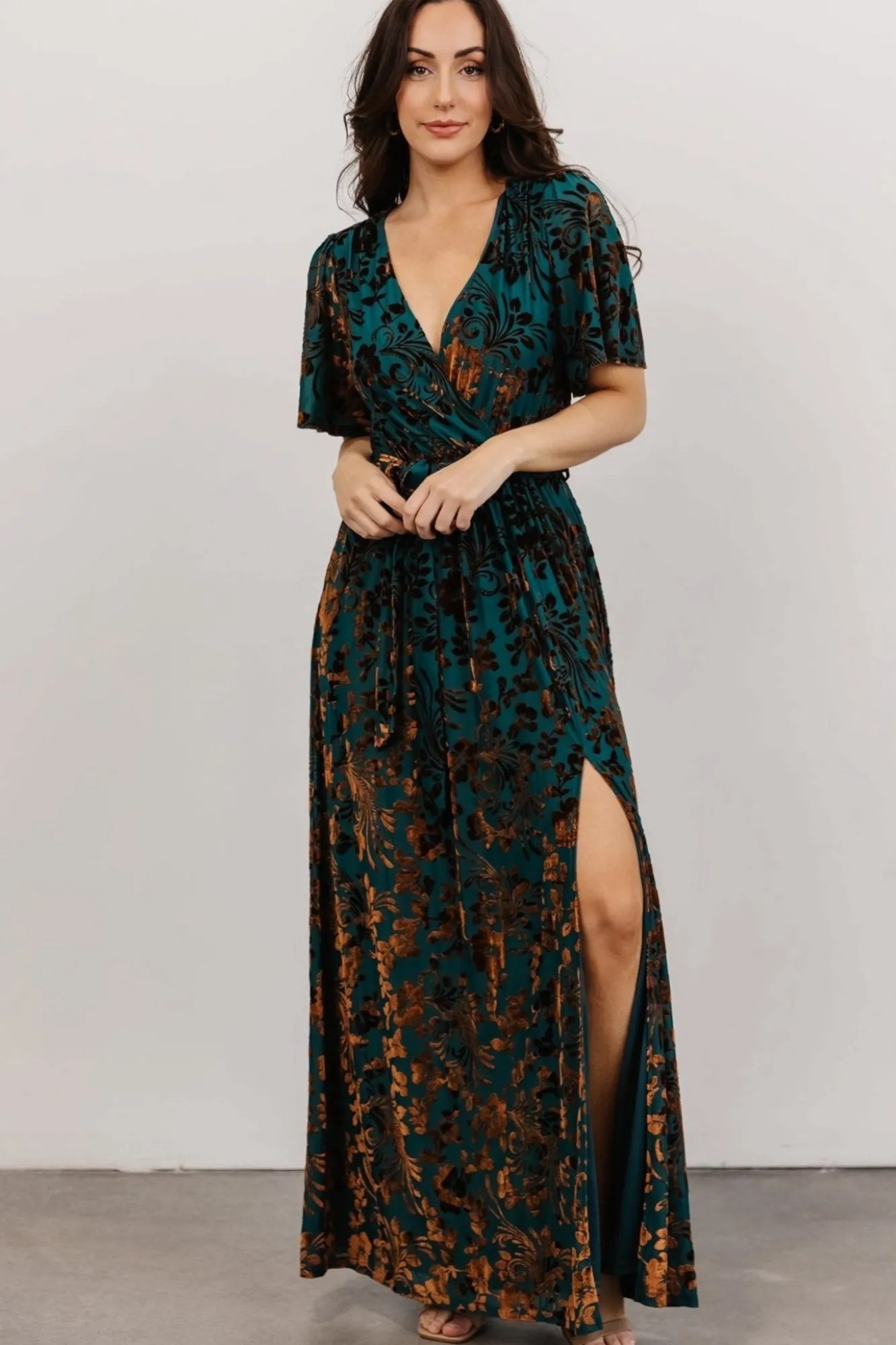 Baltic Born Uma Velvet Maxi Dress | Bronze + Jade