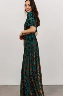 Baltic Born Uma Velvet Maxi Dress | Bronze + Jade