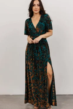 Baltic Born Uma Velvet Maxi Dress | Bronze + Jade