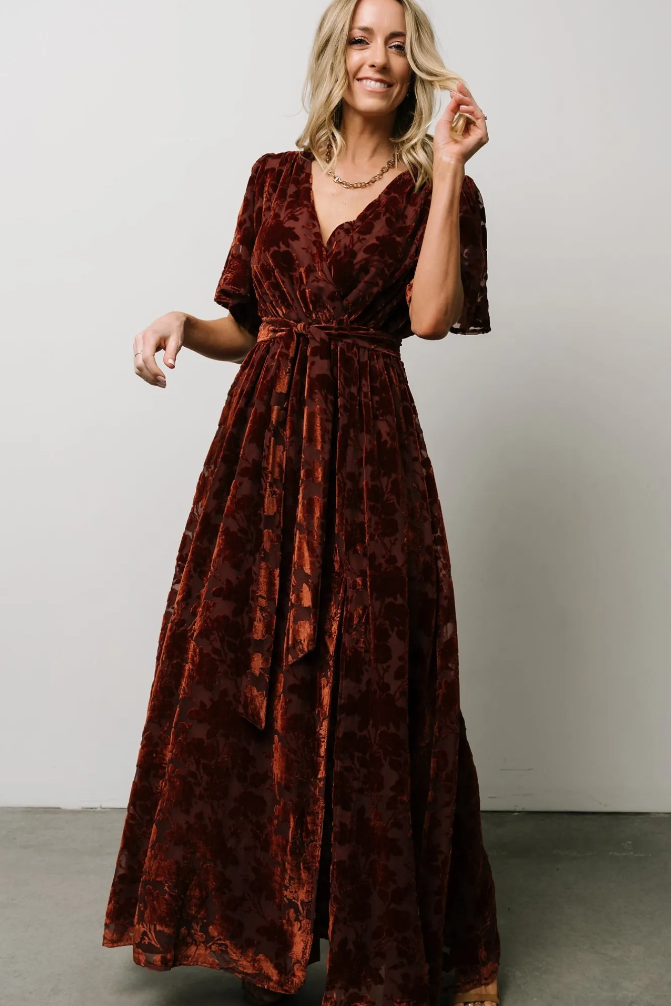 Baltic Born Uma Velvet Maxi Dress | Copper Floral
