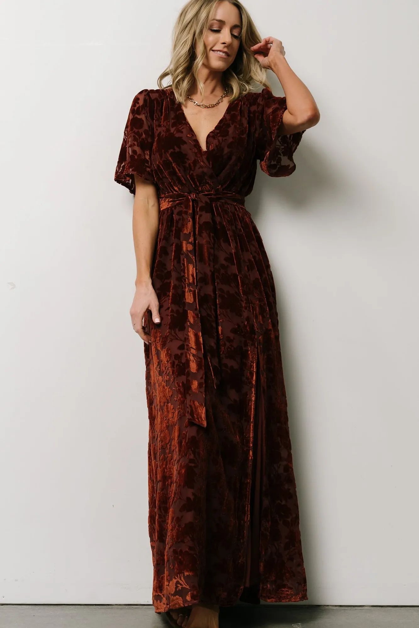 Baltic Born Uma Velvet Maxi Dress | Copper Floral