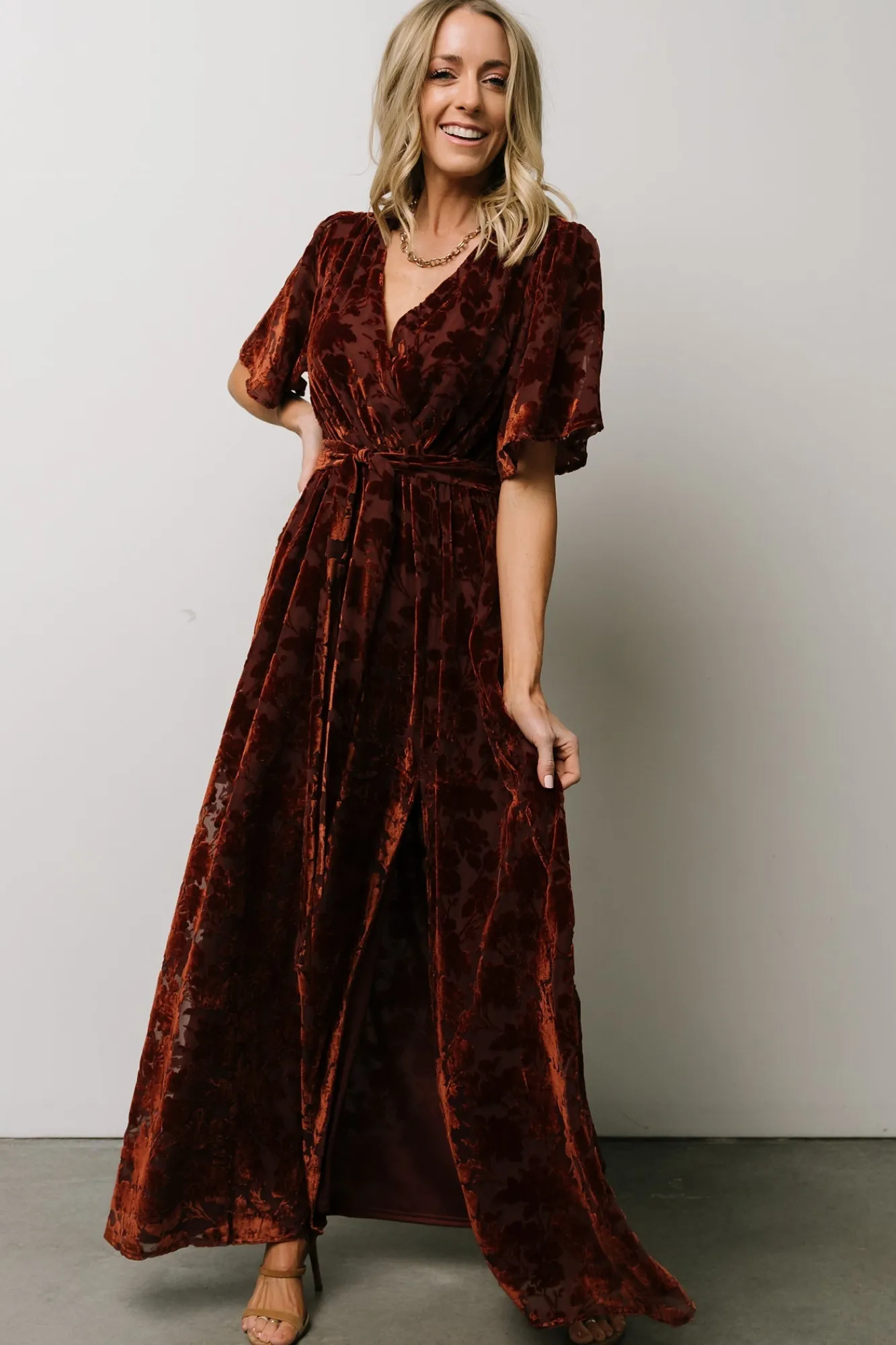 Baltic Born Uma Velvet Maxi Dress | Copper Floral
