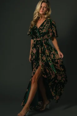 Baltic Born Uma Velvet Maxi Dress | Green Floral