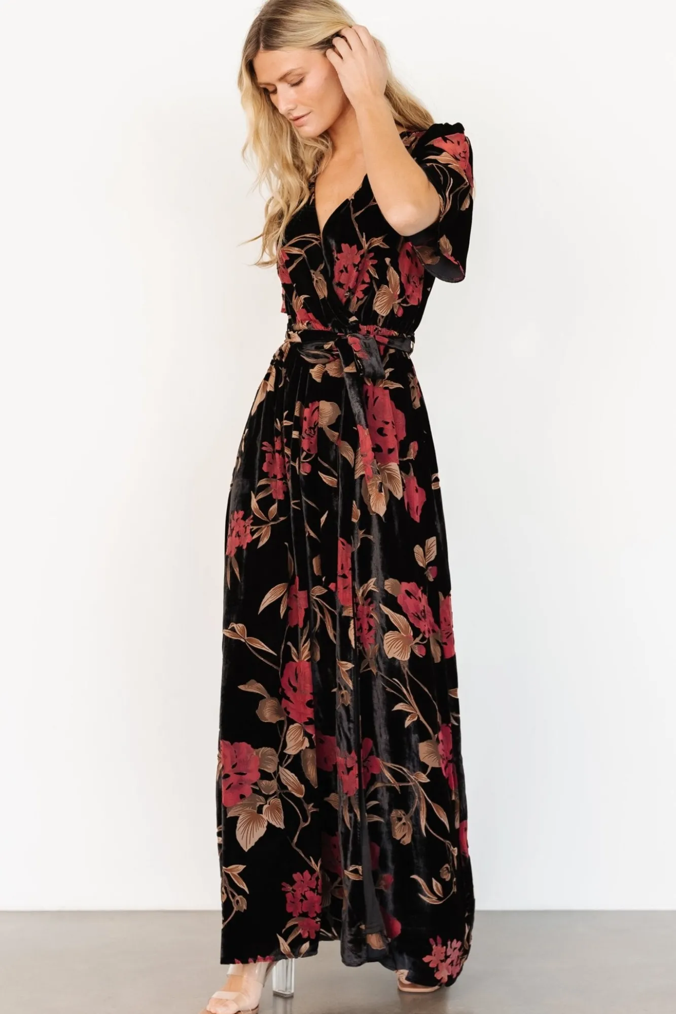 Baltic Born Uma Velvet Maxi Dress | Merlot + Black Floral