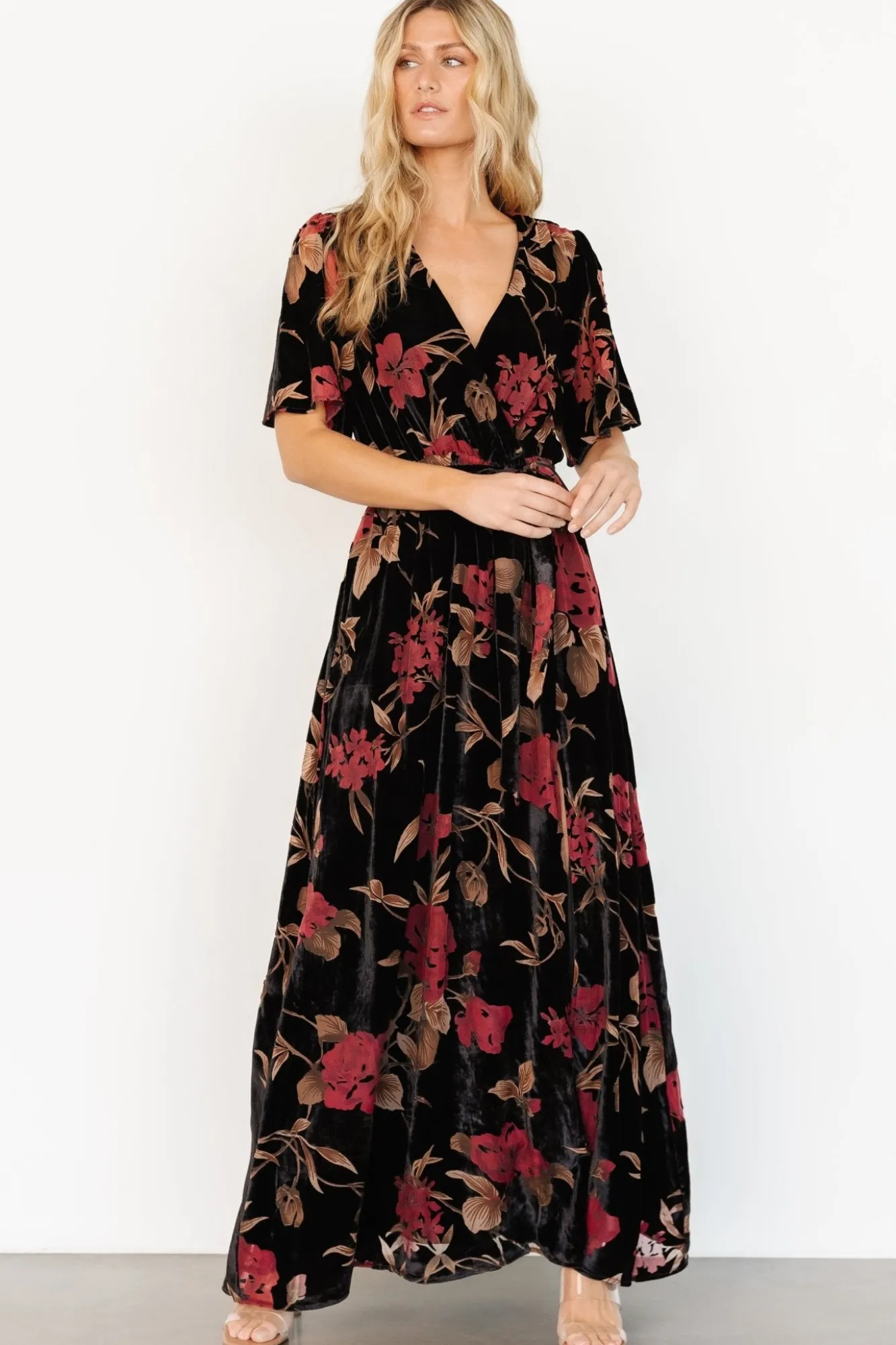 Baltic Born Uma Velvet Maxi Dress | Merlot + Black Floral