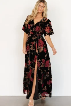 Baltic Born Uma Velvet Maxi Dress | Merlot + Black Floral