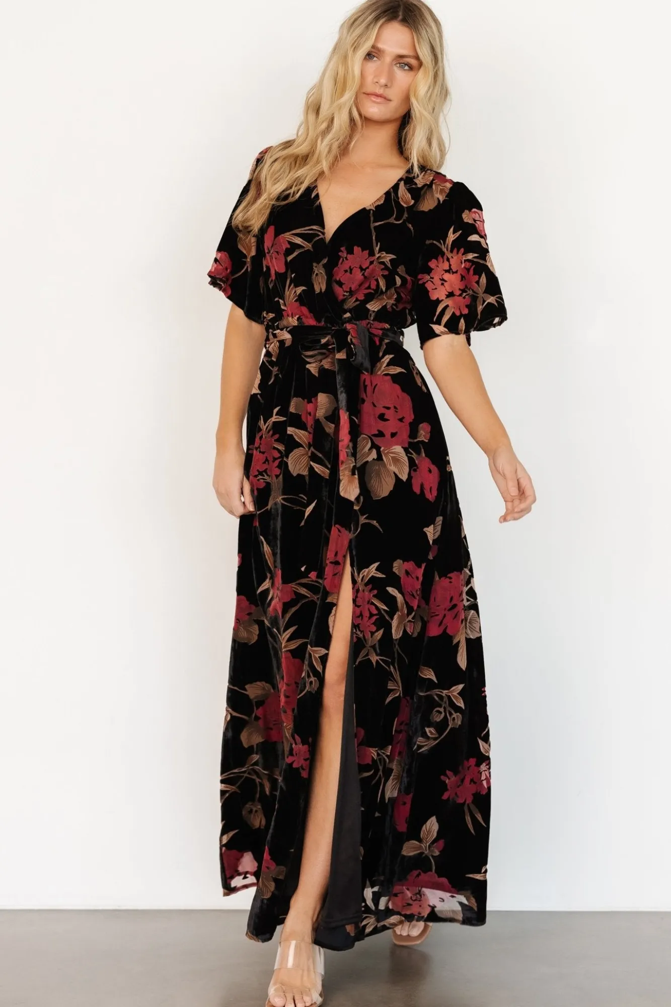 Baltic Born Uma Velvet Maxi Dress | Merlot + Black Floral