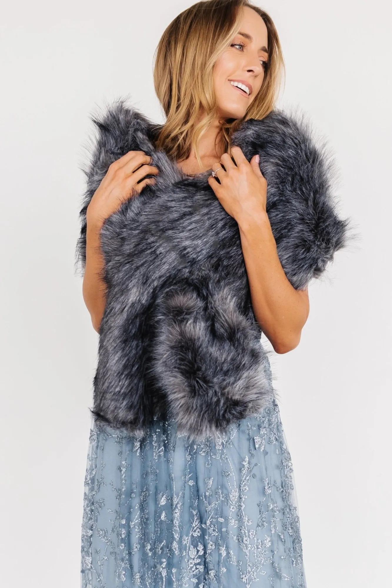 Baltic Born Valerie Faux Fur Shawl | Dark Gray