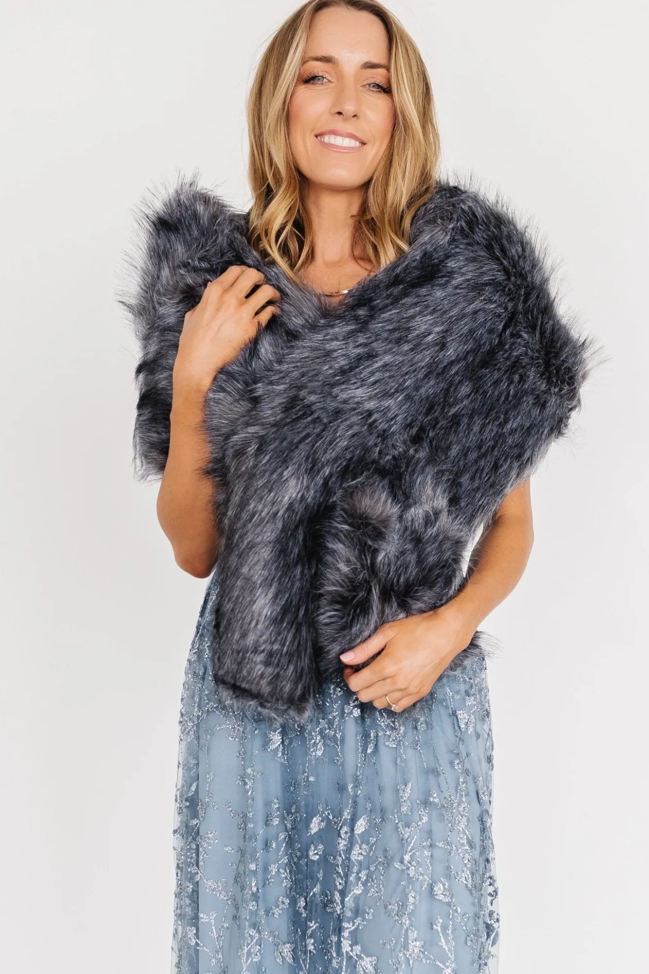 Baltic Born Valerie Faux Fur Shawl | Dark Gray
