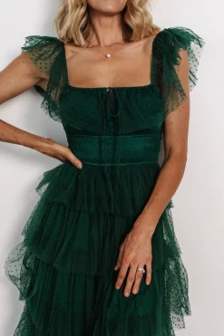 Baltic Born Valora Swiss Dot Tulle Maxi Dress | Dark Green