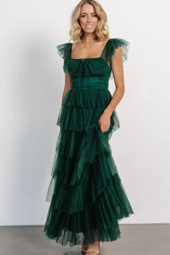 Baltic Born Valora Swiss Dot Tulle Maxi Dress | Dark Green