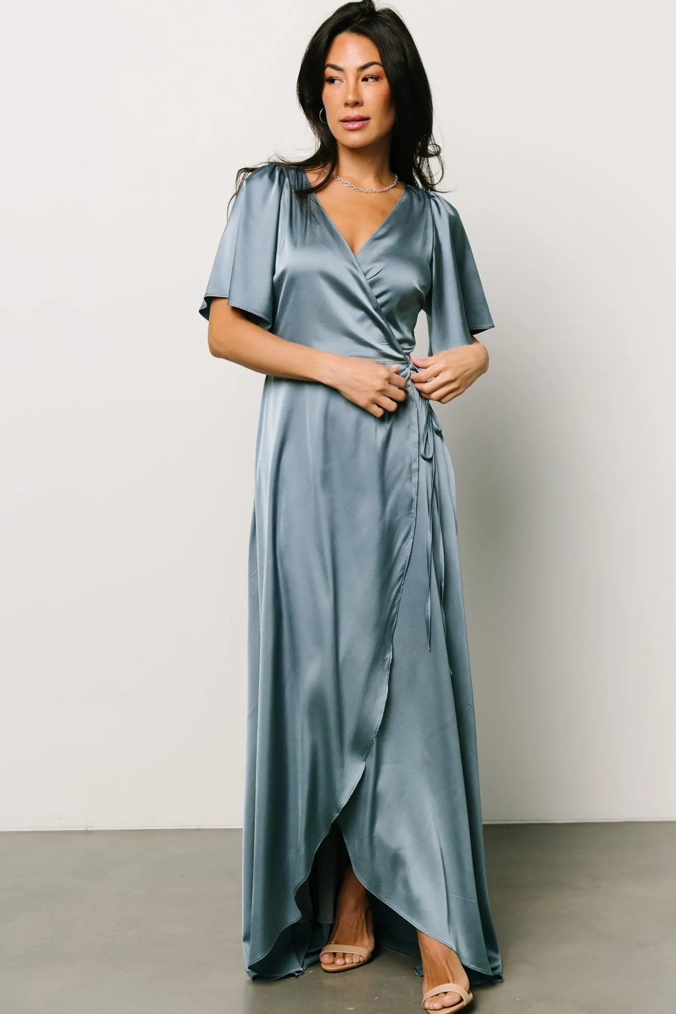 Baltic Born Vara Satin Maxi Wrap Dress | Dusty Blue