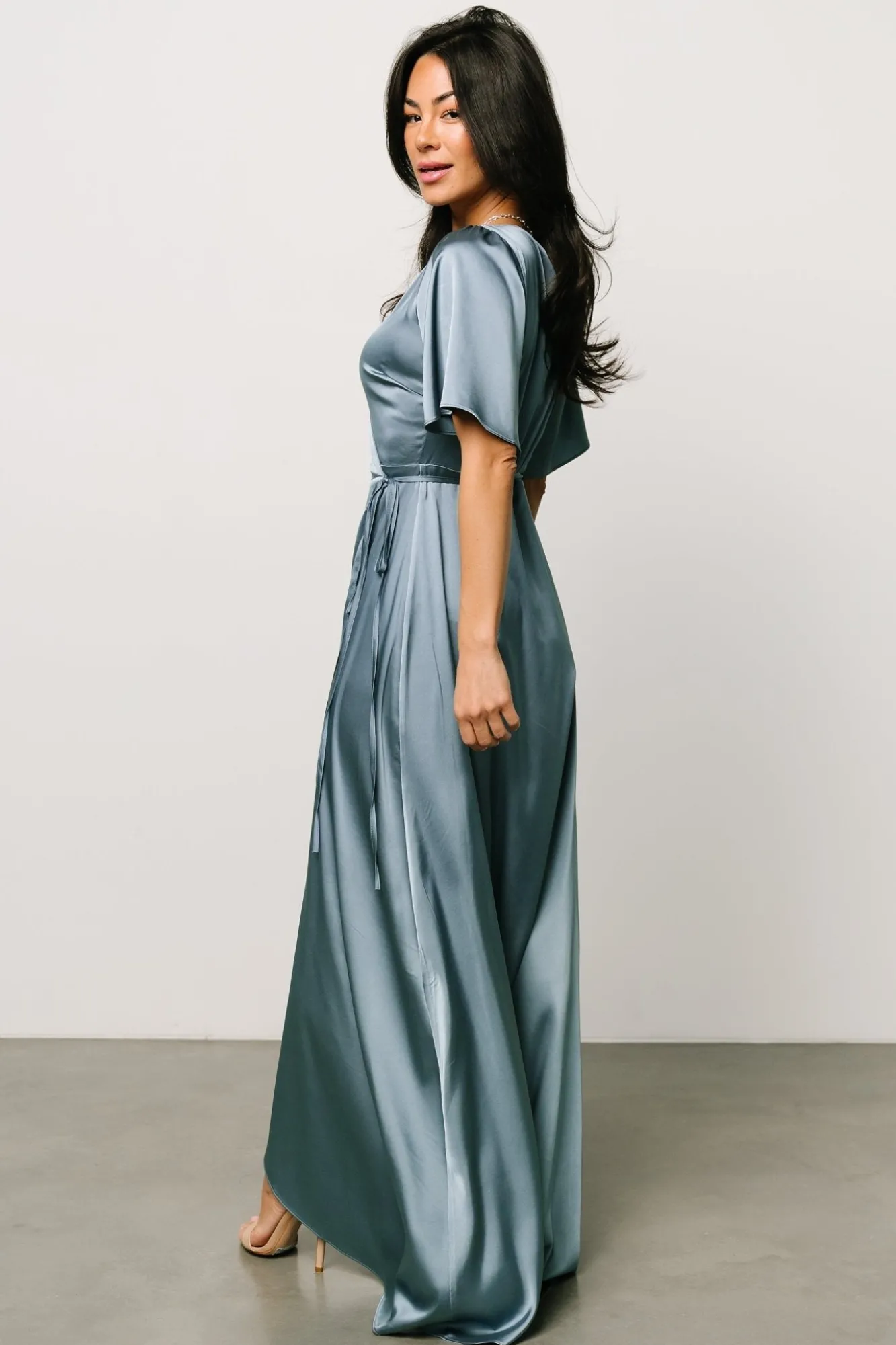 Baltic Born Vara Satin Maxi Wrap Dress | Dusty Blue