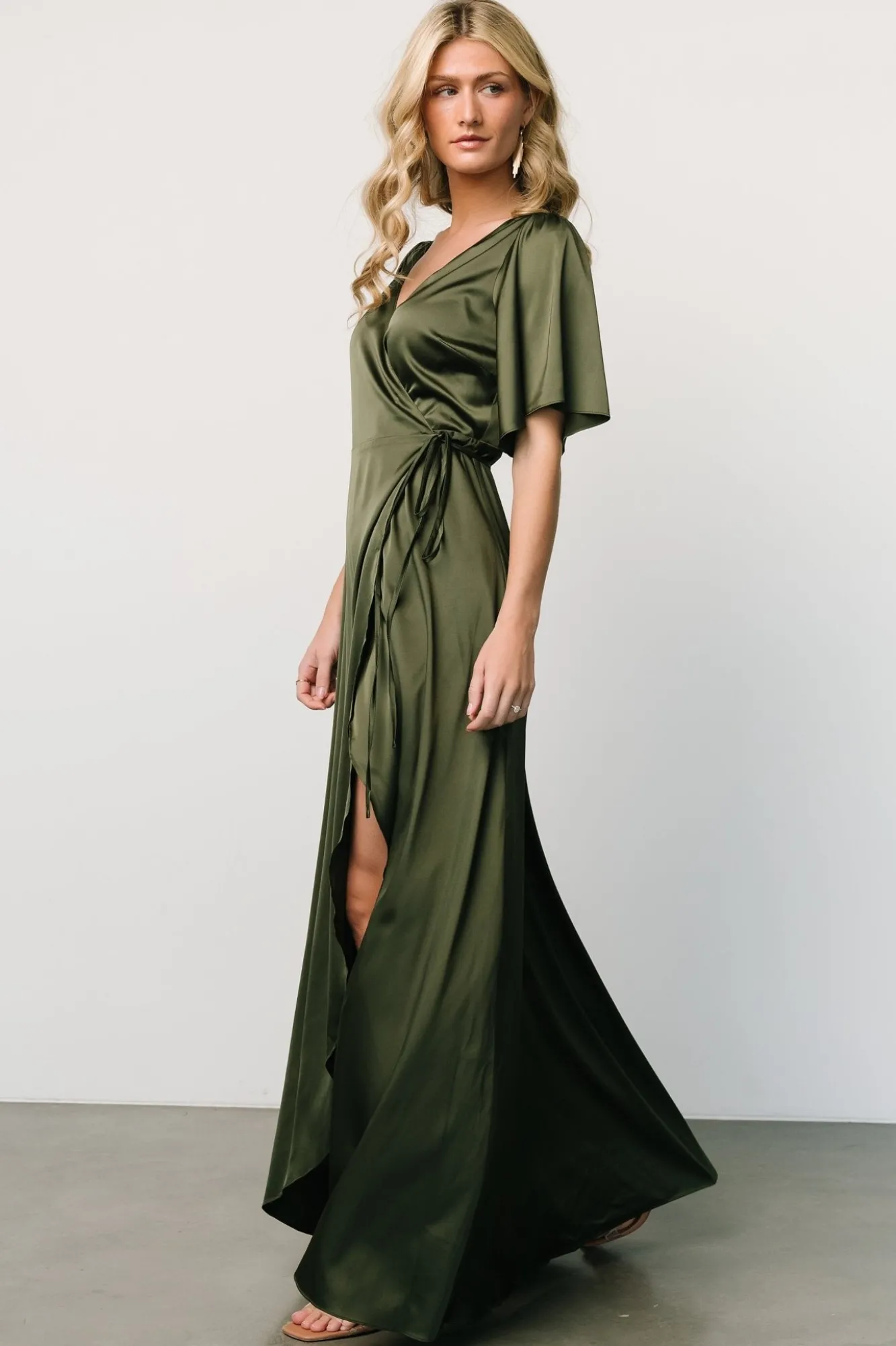 Baltic Born Vara Satin Maxi Wrap Dress | Juniper Green