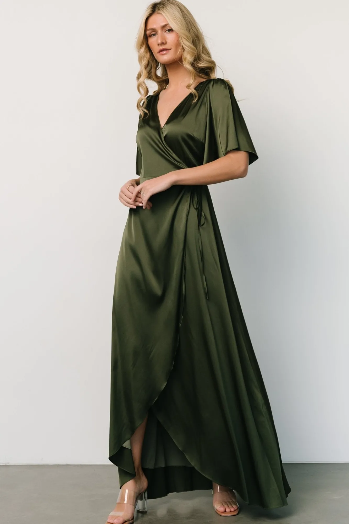 Baltic Born Vara Satin Maxi Wrap Dress | Juniper Green