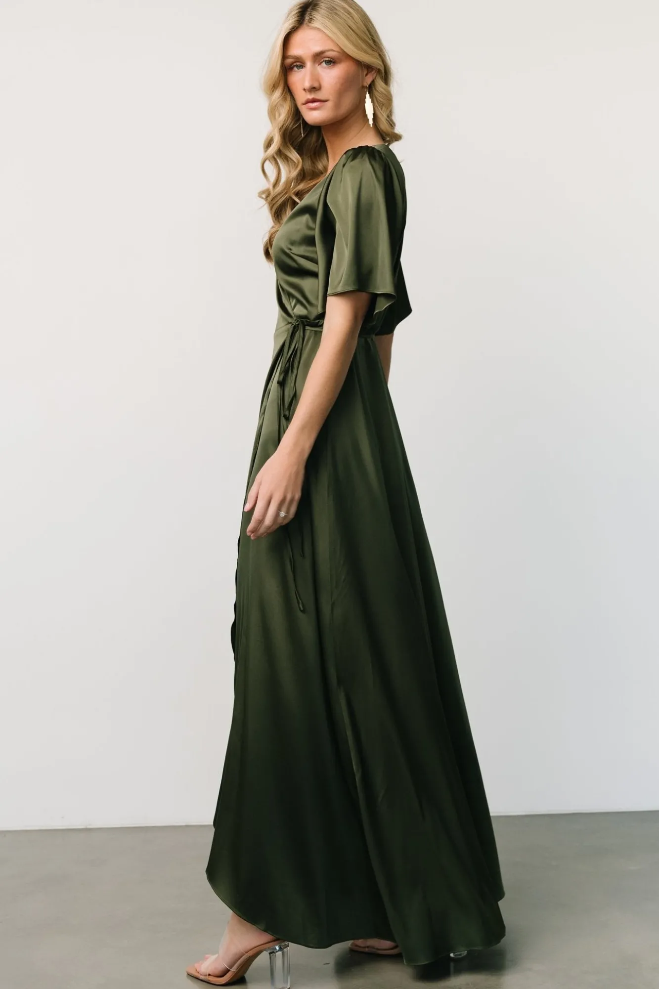 Baltic Born Vara Satin Maxi Wrap Dress | Juniper Green