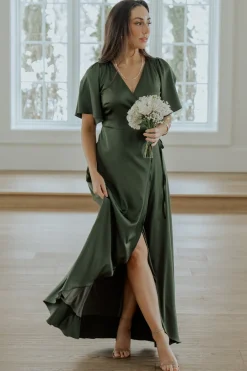 Baltic Born Vara Satin Maxi Wrap Dress | Juniper Green