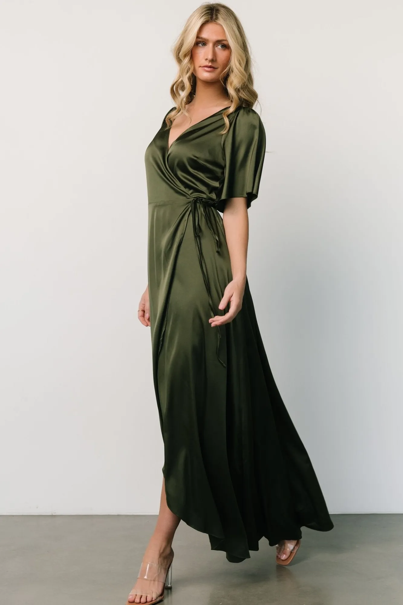 Baltic Born Vara Satin Maxi Wrap Dress | Juniper Green