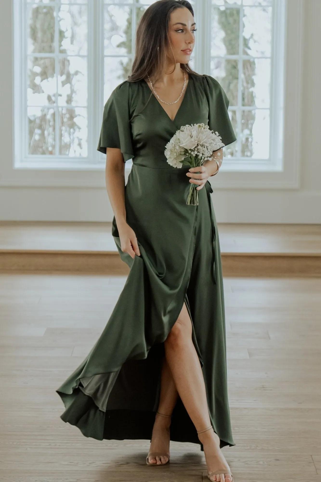 Baltic Born Vara Satin Maxi Wrap Dress | Juniper Green