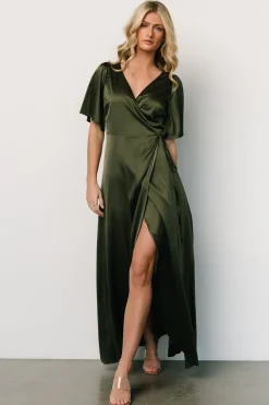 Baltic Born Vara Satin Maxi Wrap Dress | Juniper Green