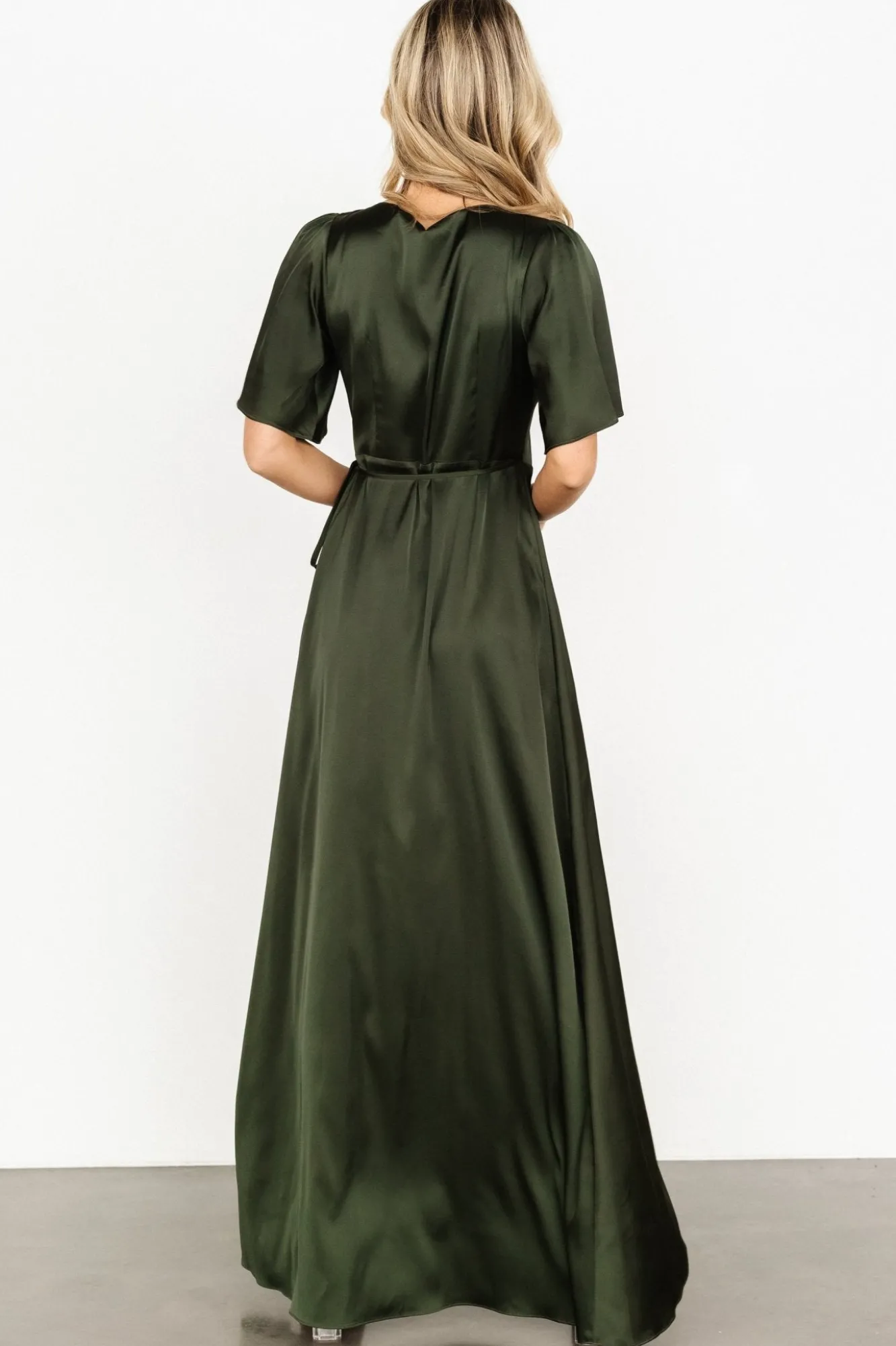 Baltic Born Vara Satin Maxi Wrap Dress | Dark Olive