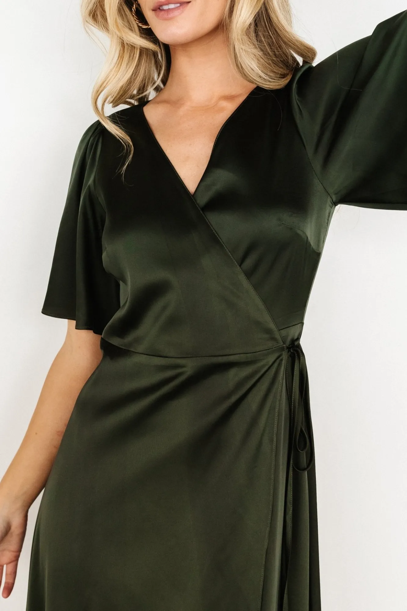 Baltic Born Vara Satin Maxi Wrap Dress | Dark Olive