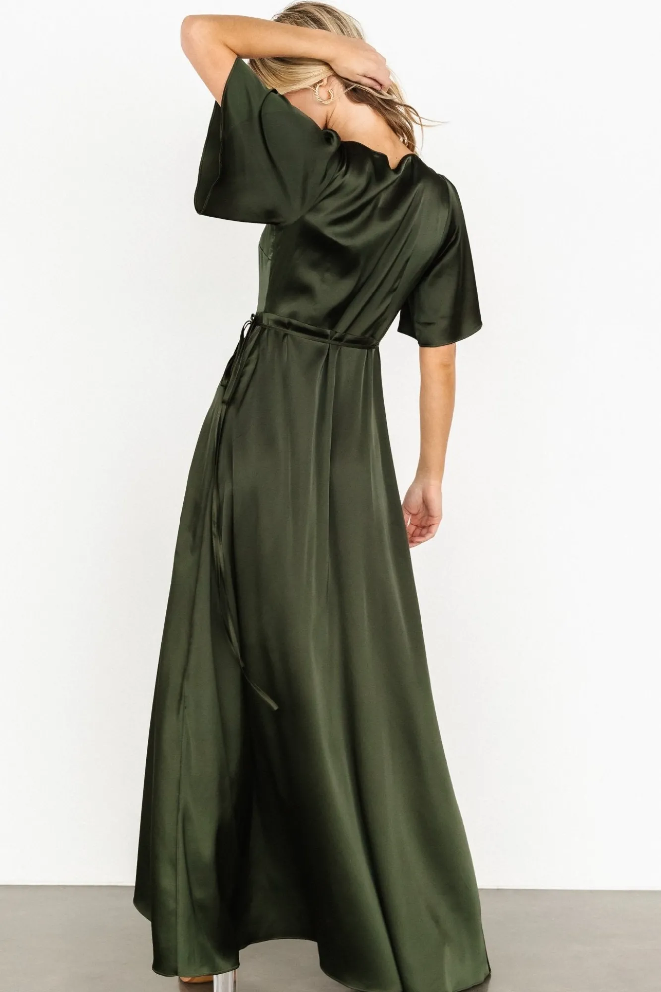Baltic Born Vara Satin Maxi Wrap Dress | Dark Olive