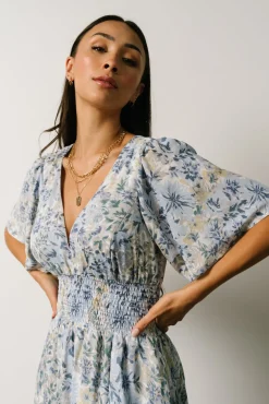 Baltic Born Verona Smocked Maxi Dress | White + Blue Print