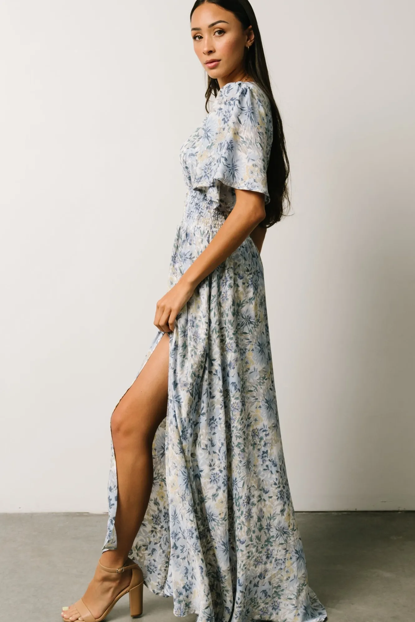 Baltic Born Verona Smocked Maxi Dress | White + Blue Print