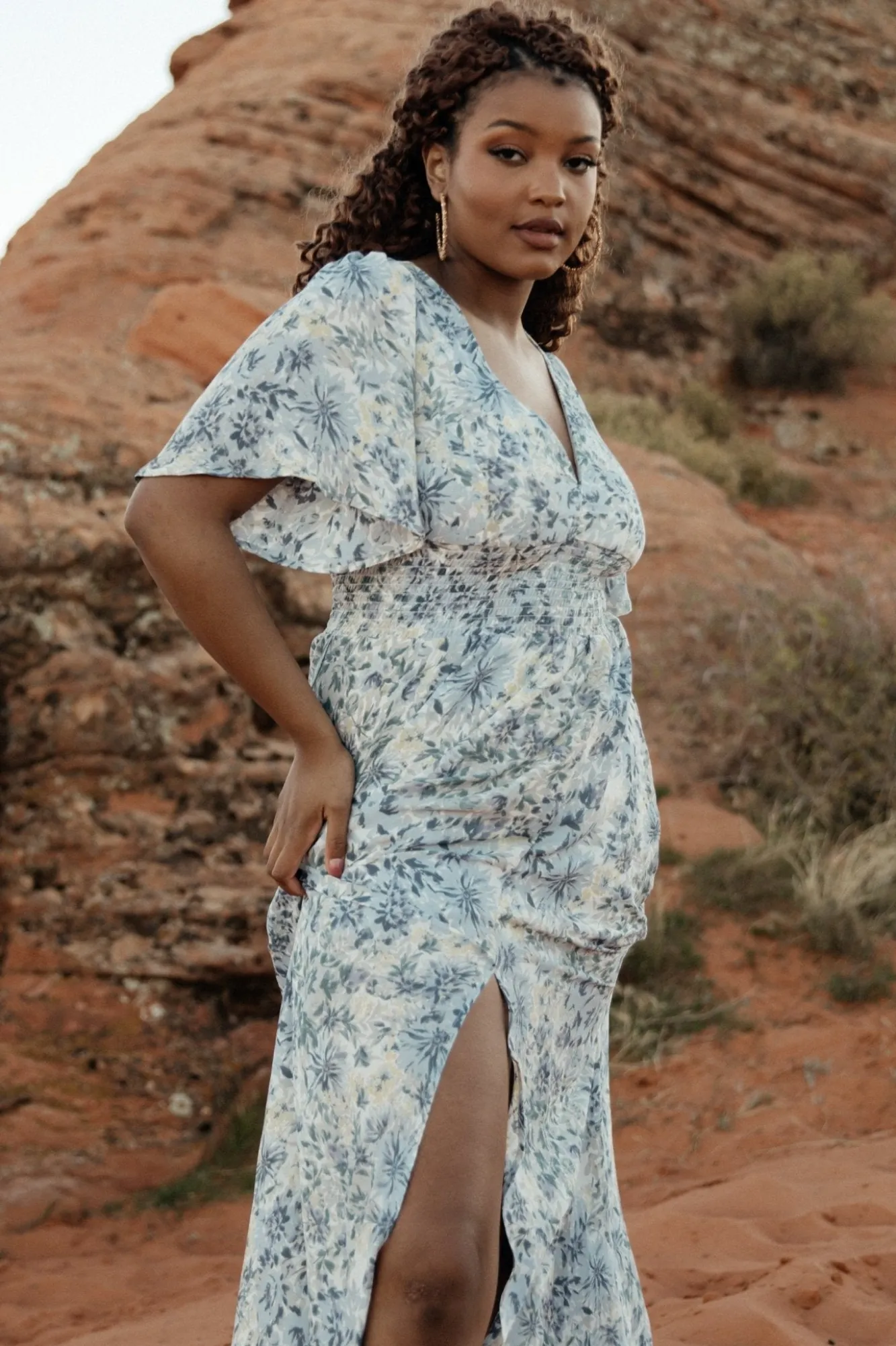 Baltic Born Verona Smocked Maxi Dress | White + Blue Print