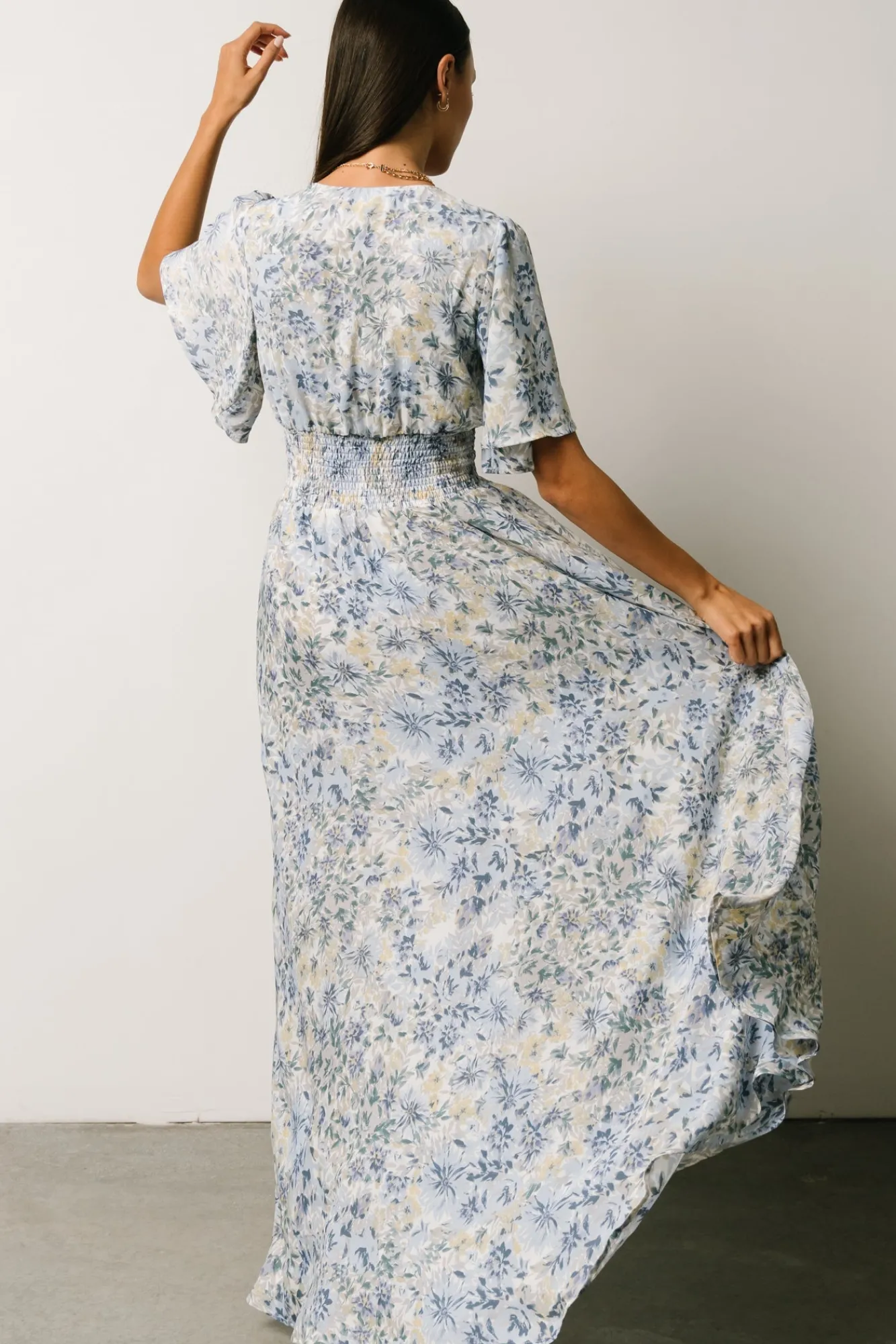 Baltic Born Verona Smocked Maxi Dress | White + Blue Print