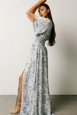 Baltic Born Verona Smocked Maxi Dress | White + Blue Print