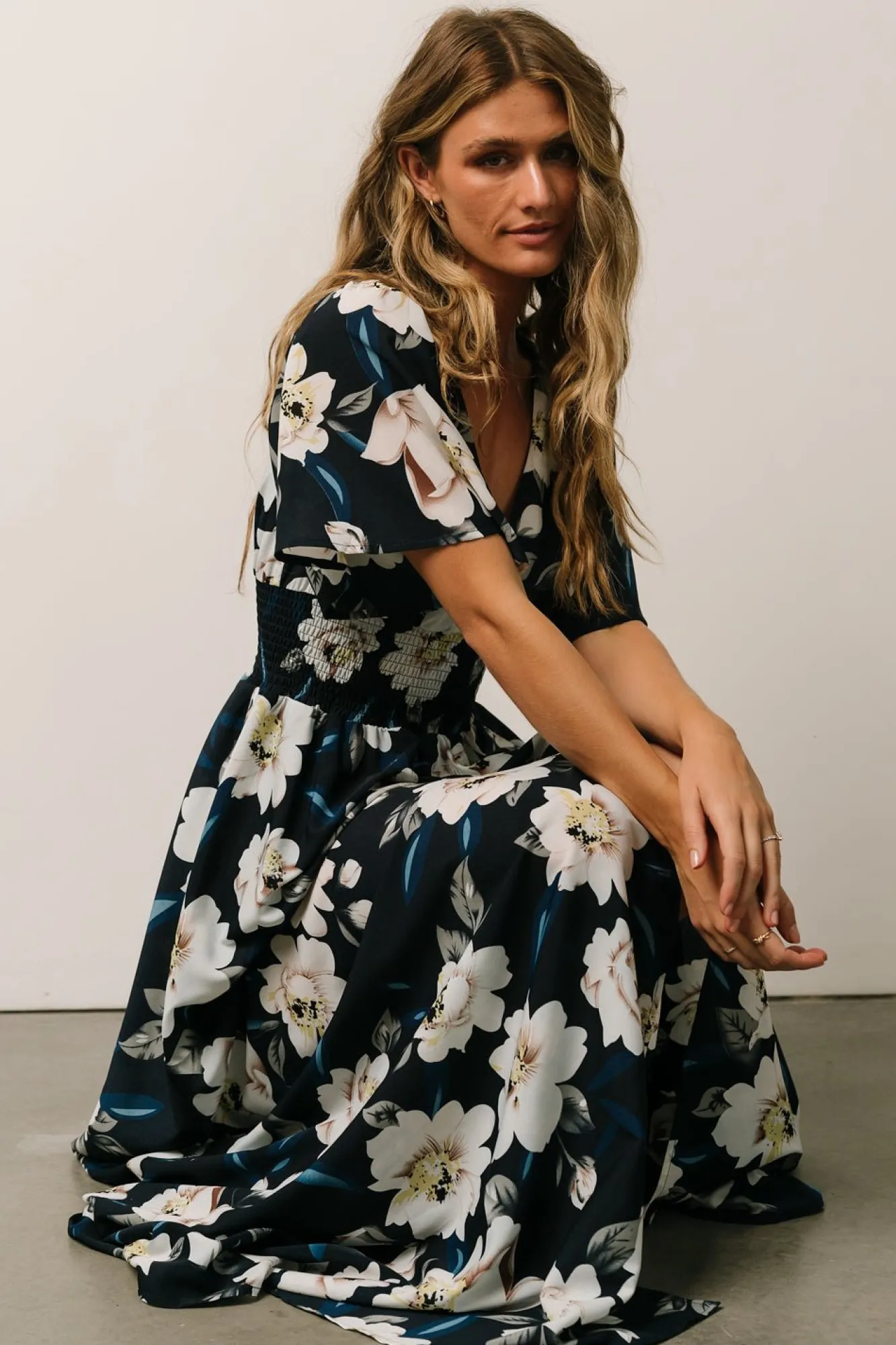 Baltic Born Verona Smocked Maxi Dress | Navy + White Floral