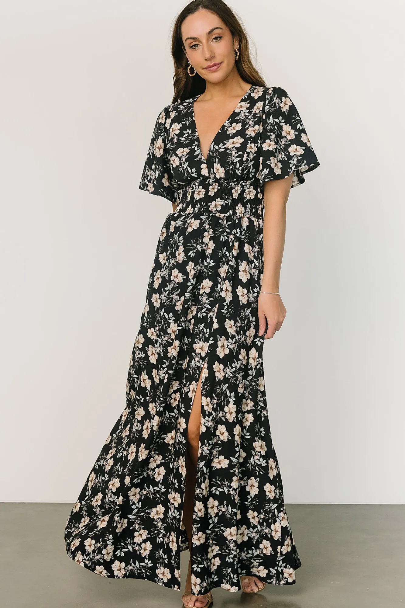 Baltic Born Verona Smocked Maxi Dress | Black Floral