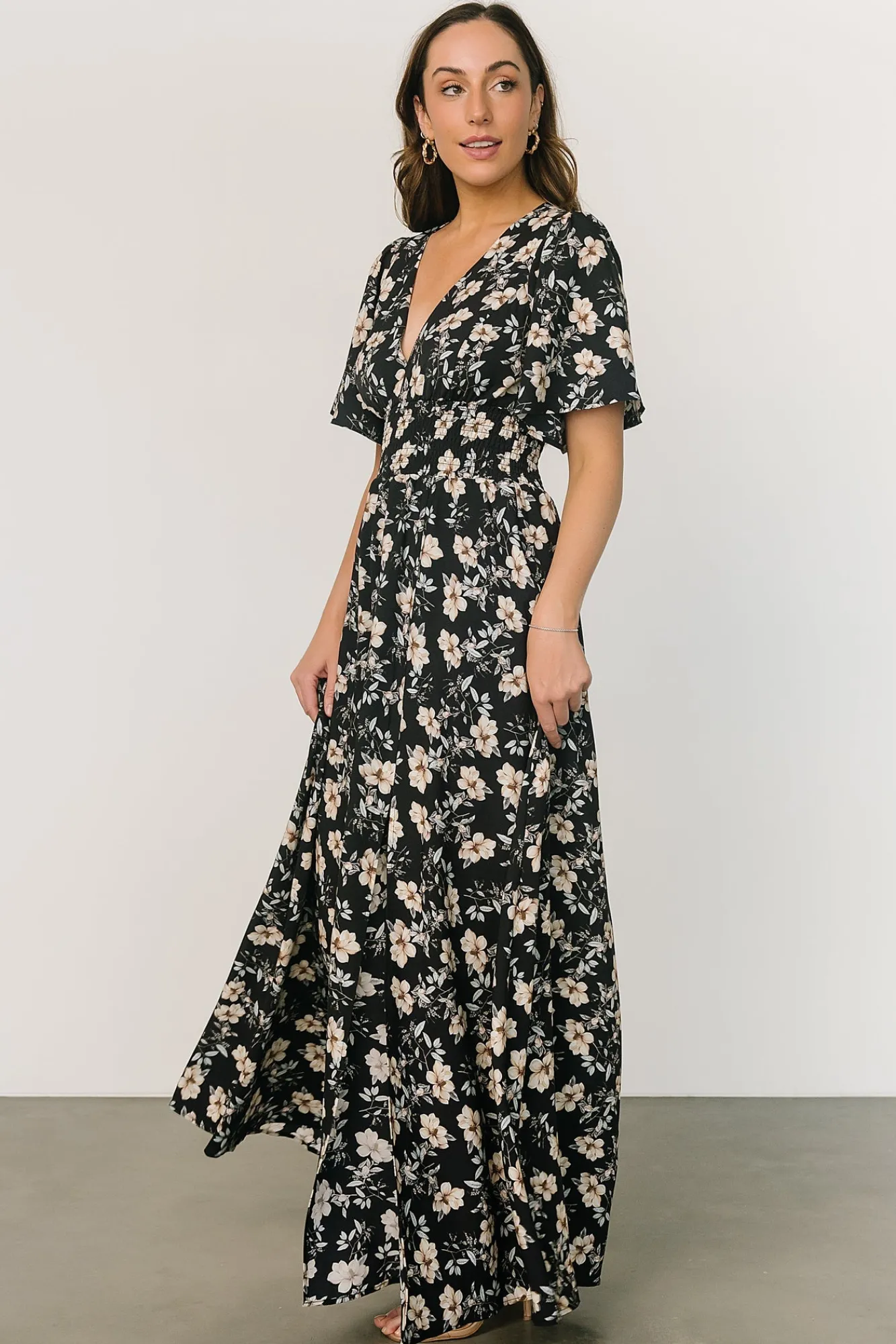 Baltic Born Verona Smocked Maxi Dress | Black Floral