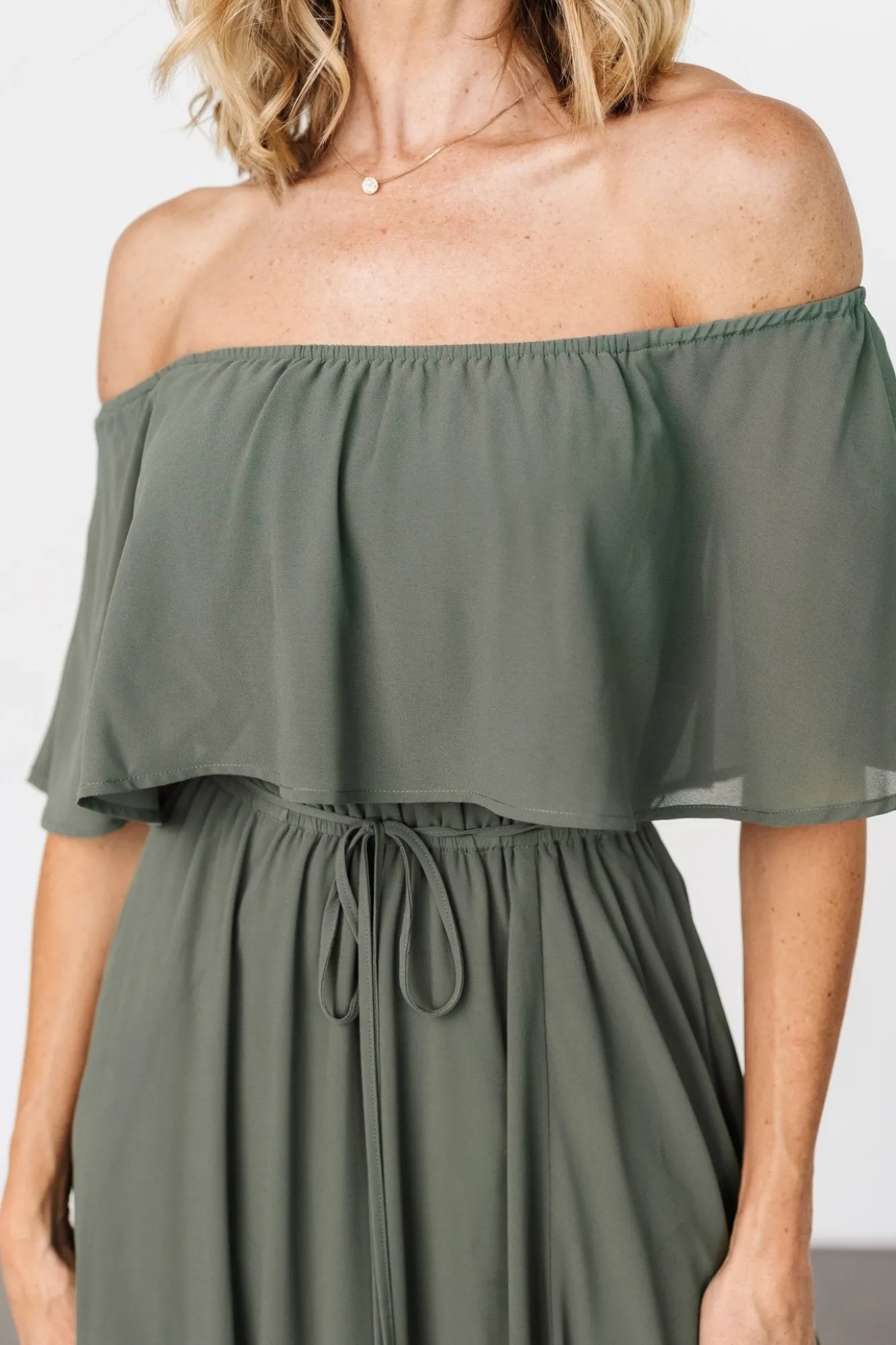 Baltic Born Victoria Off Shoulder Maxi Dress | Dark Sage