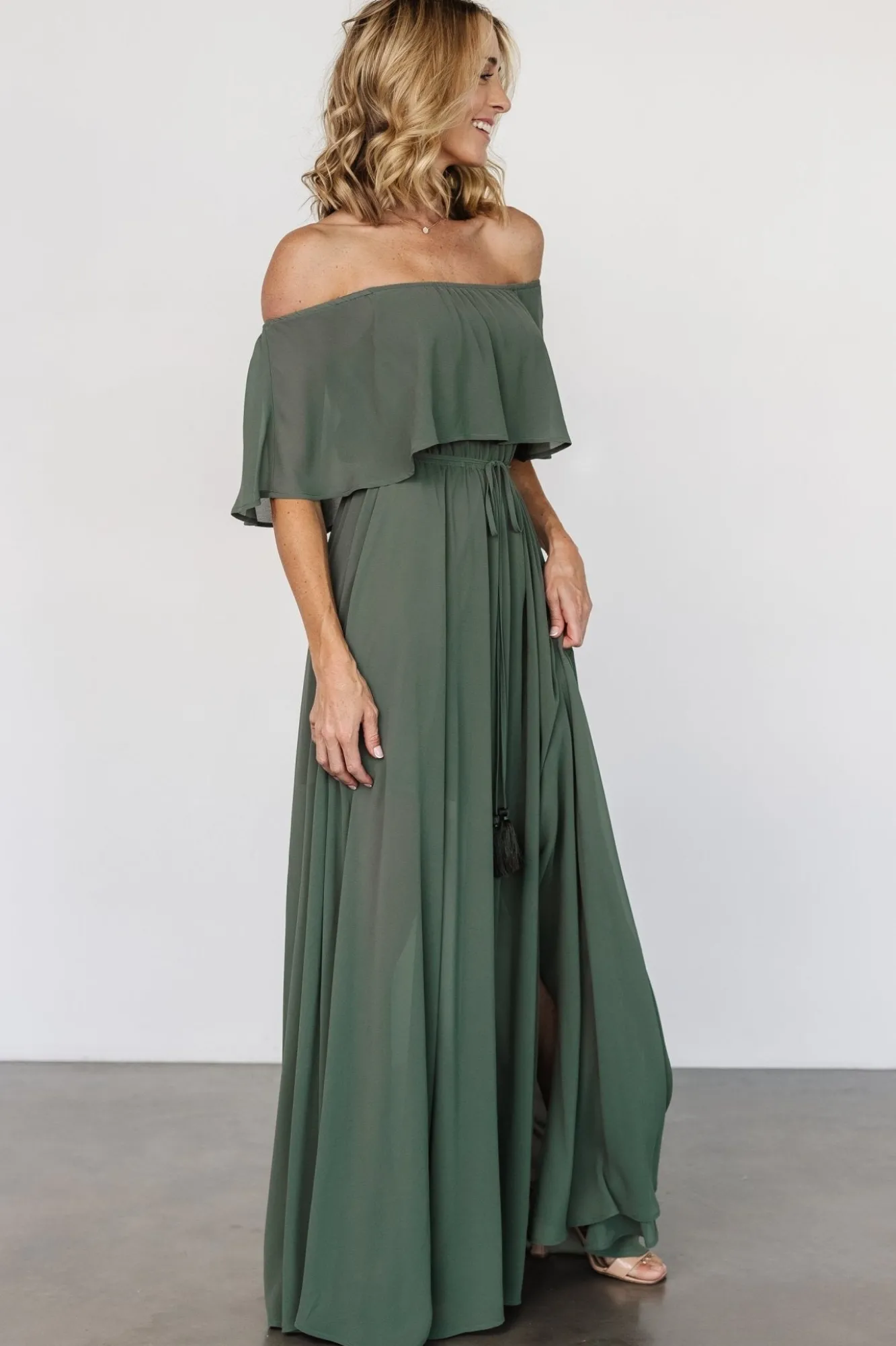 Baltic Born Victoria Off Shoulder Maxi Dress | Dark Sage