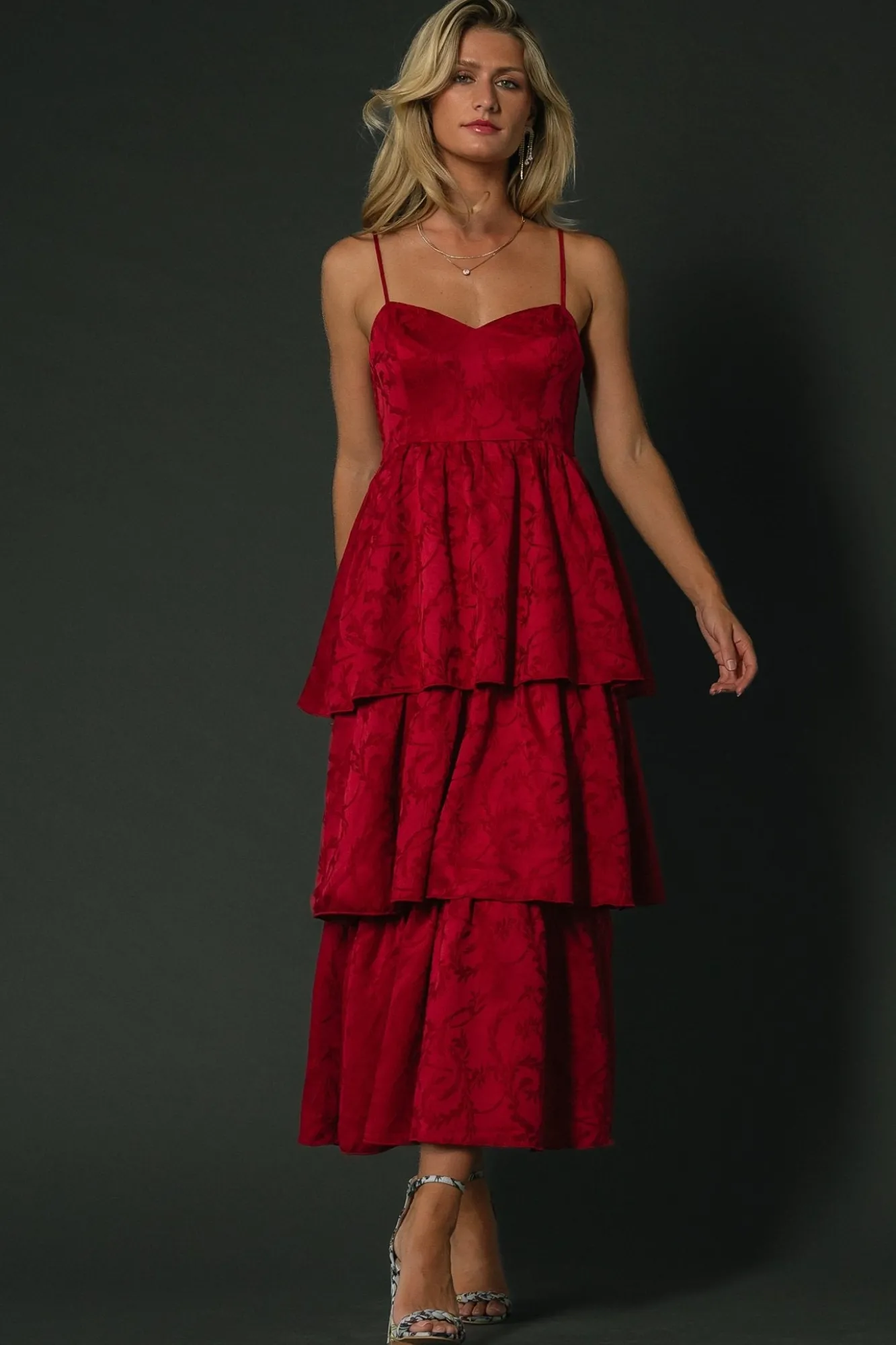 Baltic Born Violetta Embossed Tiered Dress | Deep Red