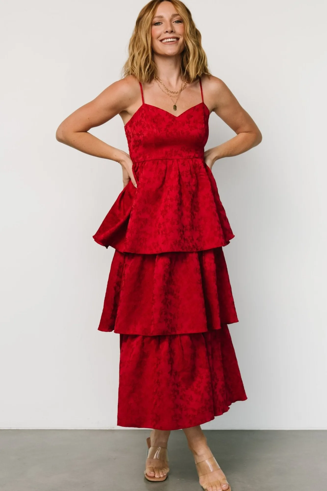 Baltic Born Violetta Embossed Tiered Dress | Deep Red