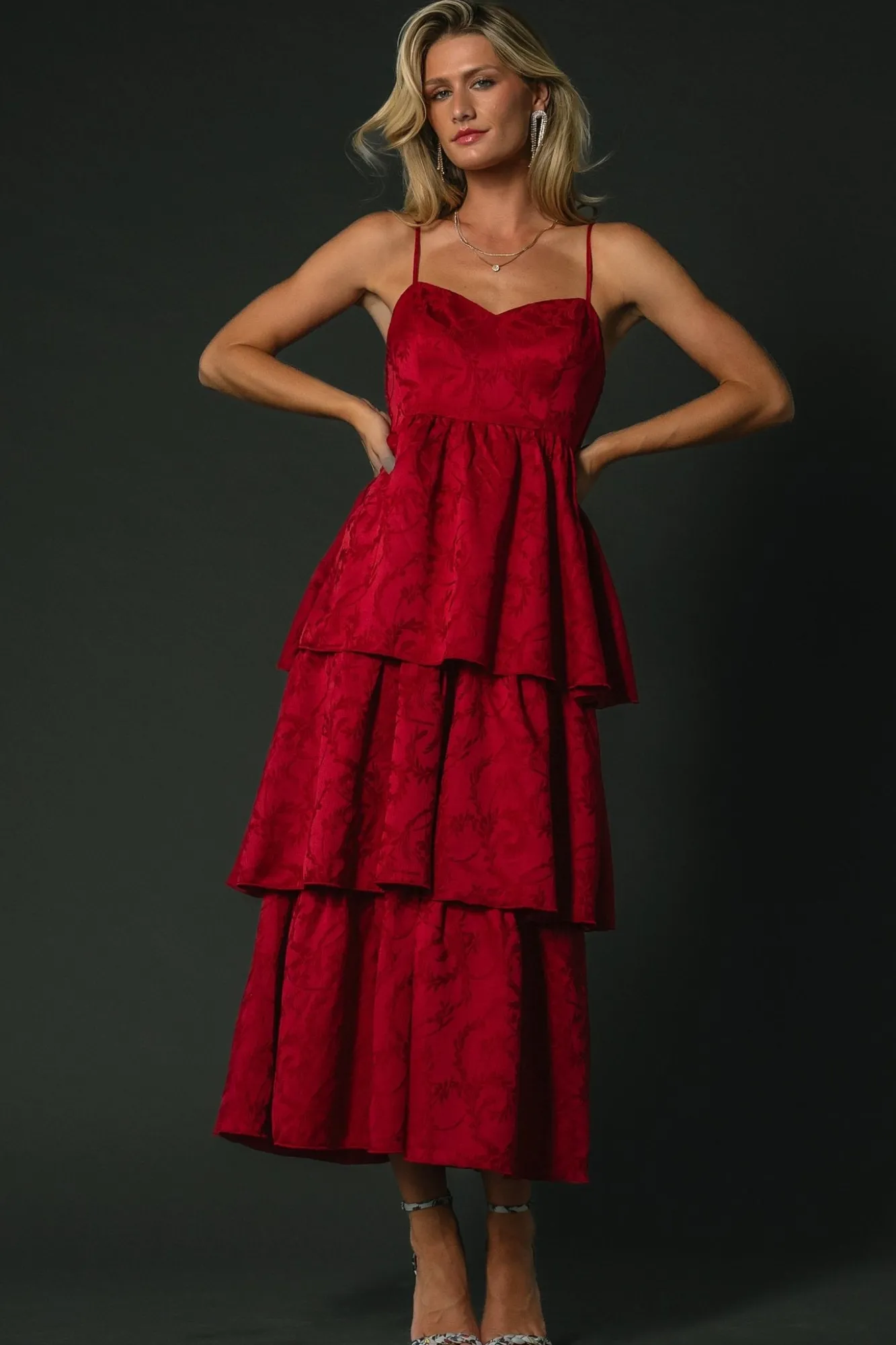 Baltic Born Violetta Embossed Tiered Dress | Deep Red