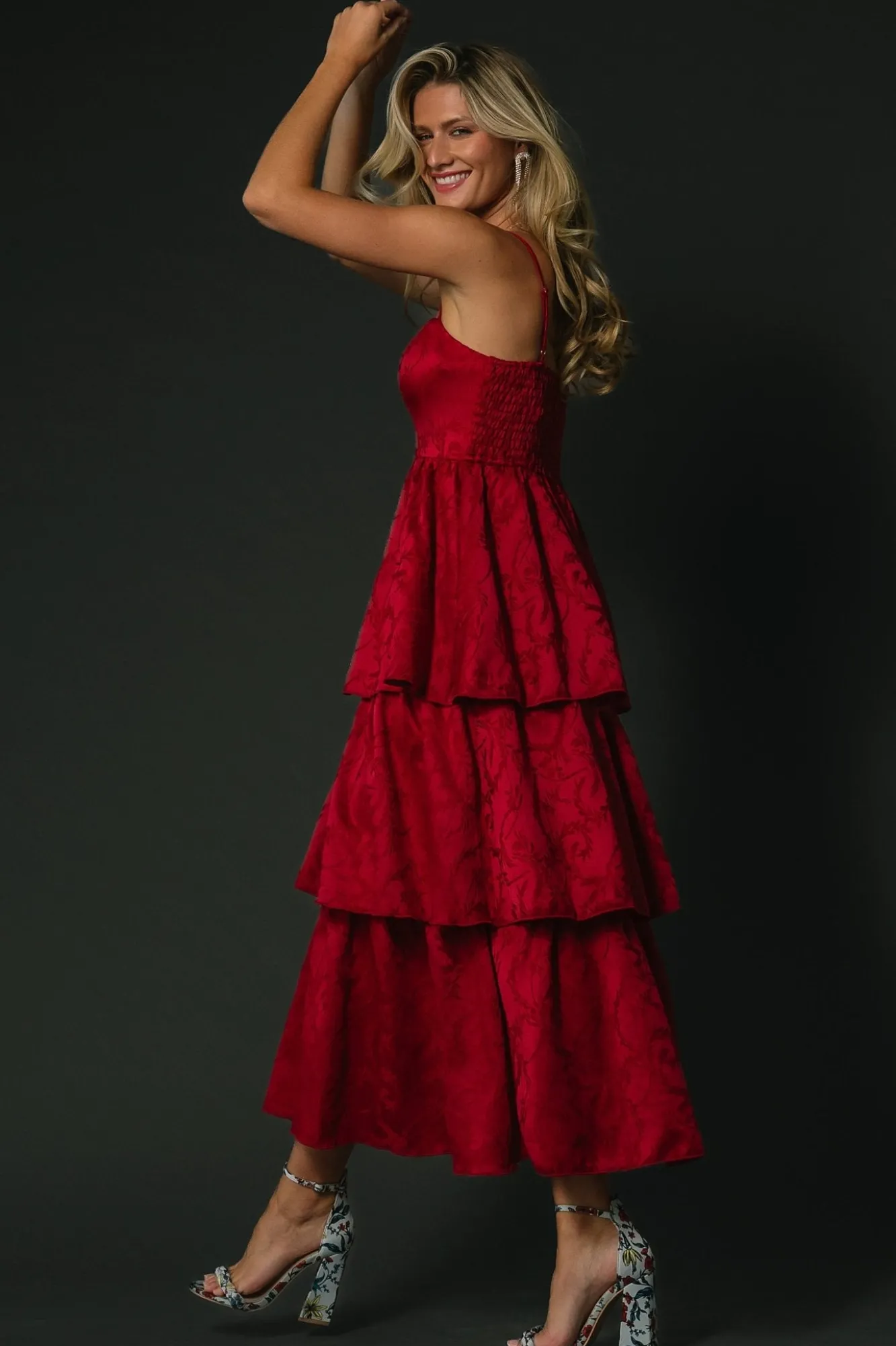 Baltic Born Violetta Embossed Tiered Dress | Deep Red