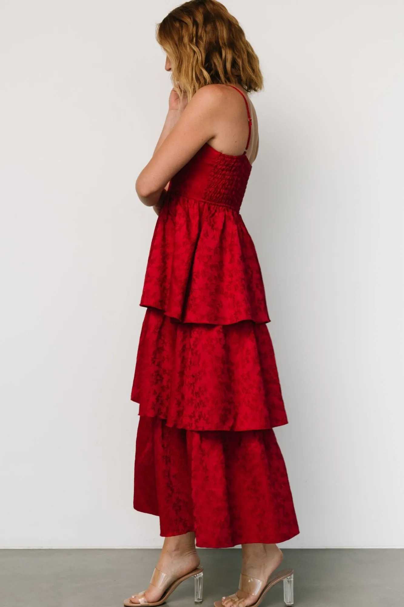 Baltic Born Violetta Embossed Tiered Dress | Deep Red