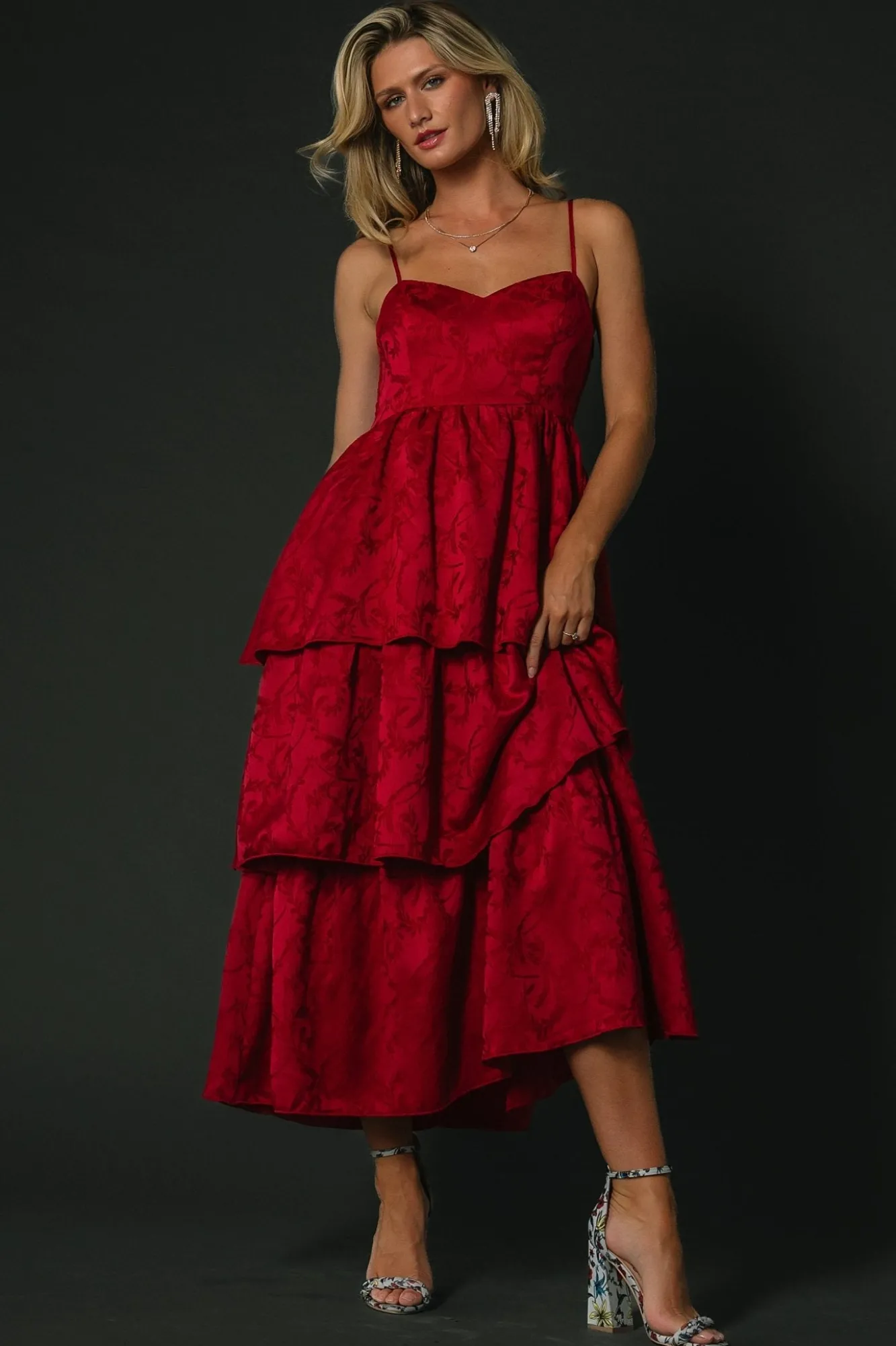 Baltic Born Violetta Embossed Tiered Dress | Deep Red