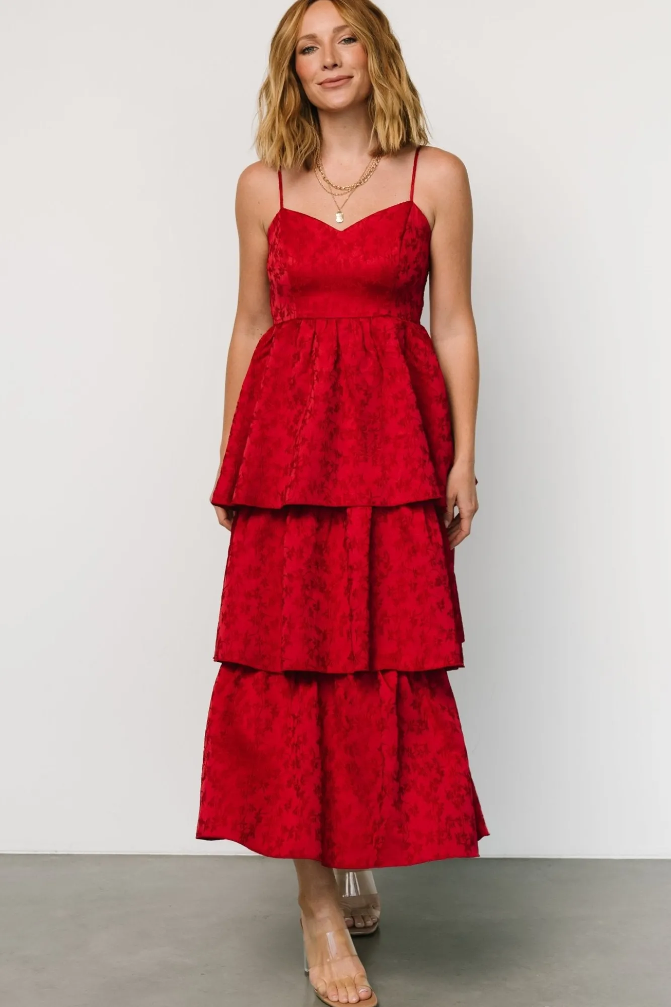 Baltic Born Violetta Embossed Tiered Dress | Deep Red