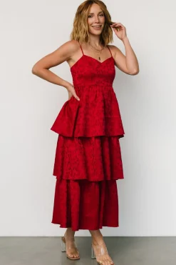 Baltic Born Violetta Embossed Tiered Dress | Deep Red