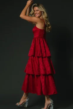 Baltic Born Violetta Embossed Tiered Dress | Deep Red