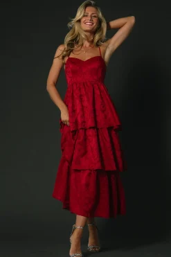 Baltic Born Violetta Embossed Tiered Dress | Deep Red