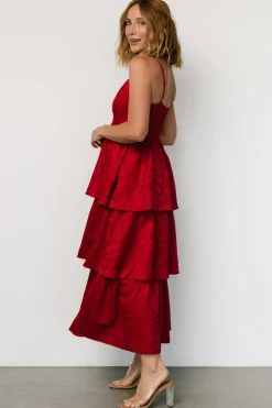 Baltic Born Violetta Embossed Tiered Dress | Deep Red