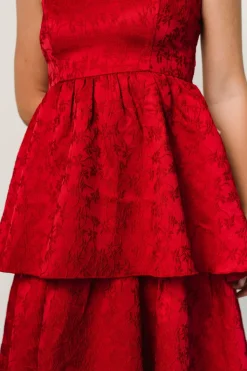Baltic Born Violetta Embossed Tiered Dress | Deep Red