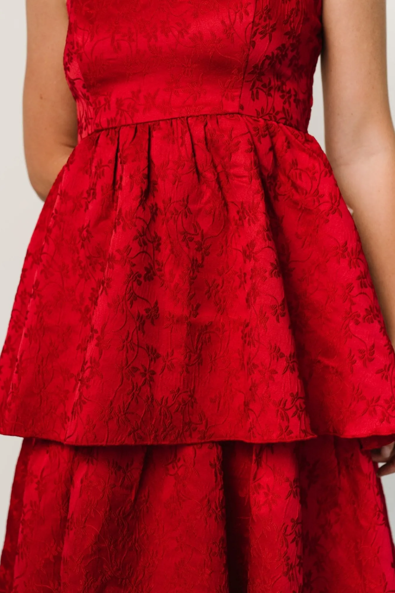 Baltic Born Violetta Embossed Tiered Dress | Deep Red